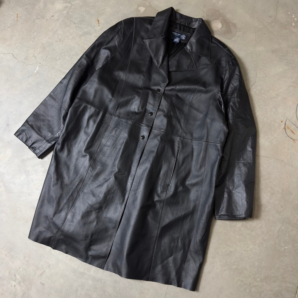 Vintage Venezia Jeans Leather Trench Coat Womens 26/28 Black Goth Matrix Y2K 90s